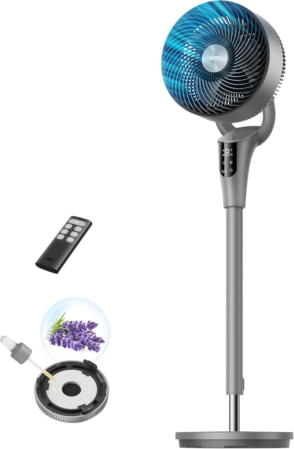 Dreo 20dB Silent Standing Fan for Bedroom, 42" Pedestal Fan with Remote, 90° Oscillating, 90° Manual Vertical Cooling Fan, 8 Speeds, Adjustable Height, 8H Timer, LED Display, Child Lock