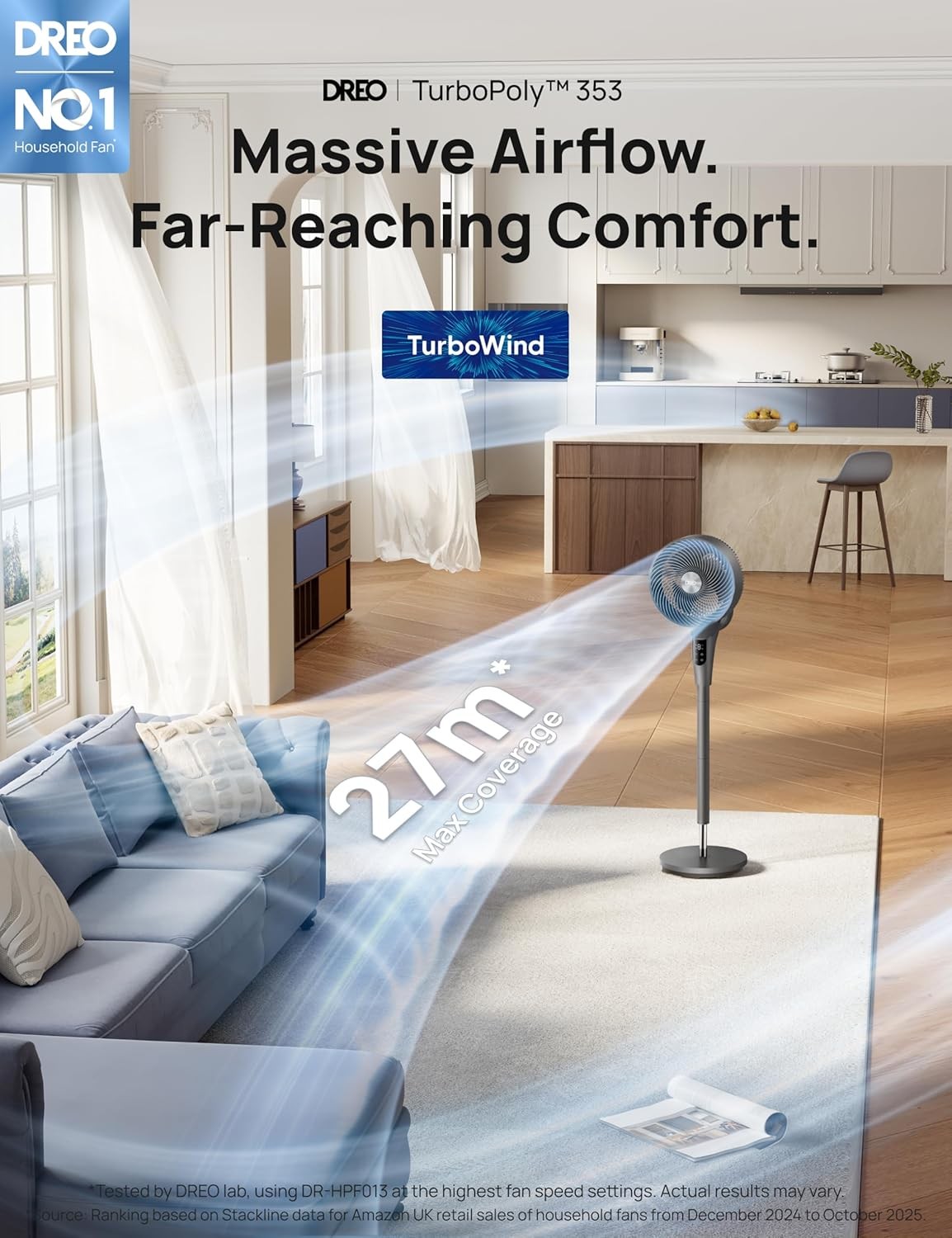 Dreo 20dB Silent Standing Fan for Bedroom, 42" Pedestal Fan with Remote, 90° Oscillating, 90° Manual Vertical Cooling Fan, 8 Speeds, Adjustable Height, 8H Timer, LED Display, Child Lock