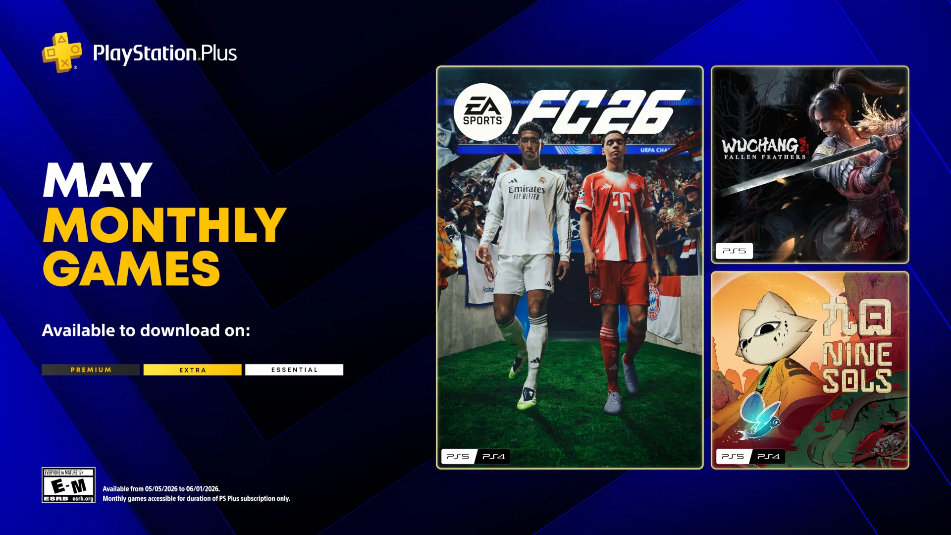PS Plus Essential Monthly Games (May) - EA Sports FC 26, Wuchang: Fallen Feathers, Nine Sols