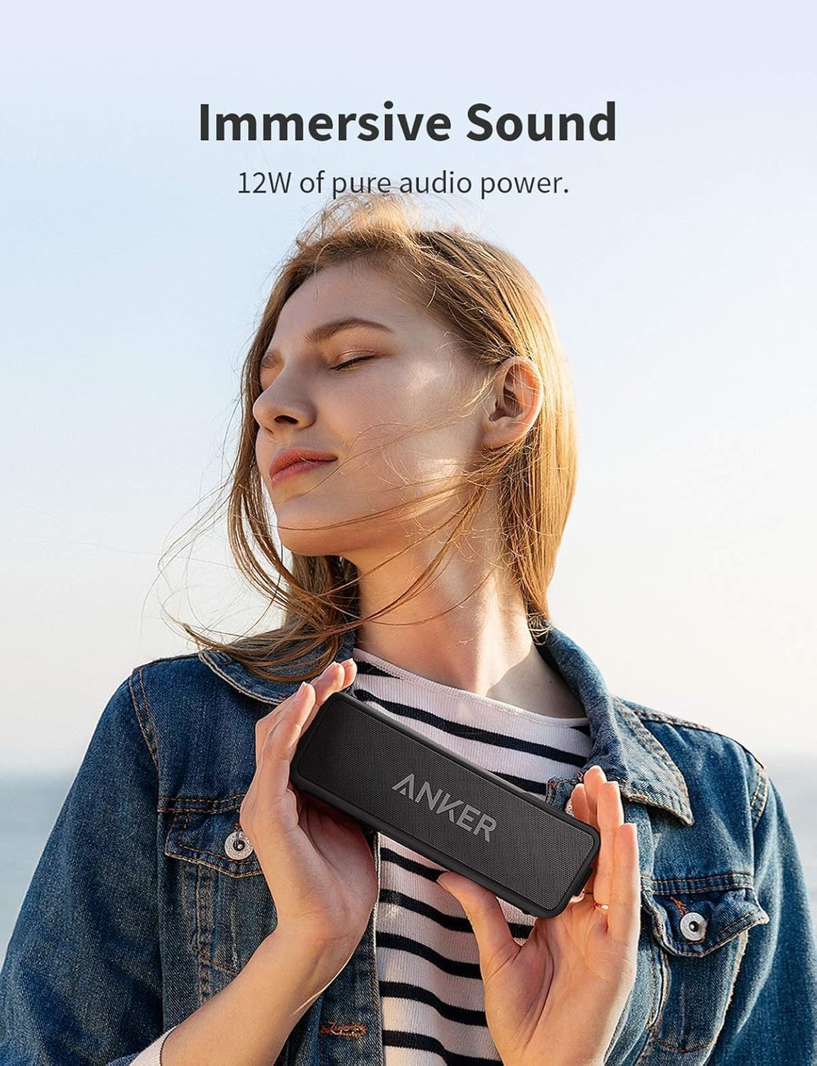 soundcore Anker 2 Portable Bluetooth Speaker with 12W Stereo Sound, BassUp, IPX7 Waterproof, 24-Hour Playtime, Speaker for Home, Outdoors, Travel