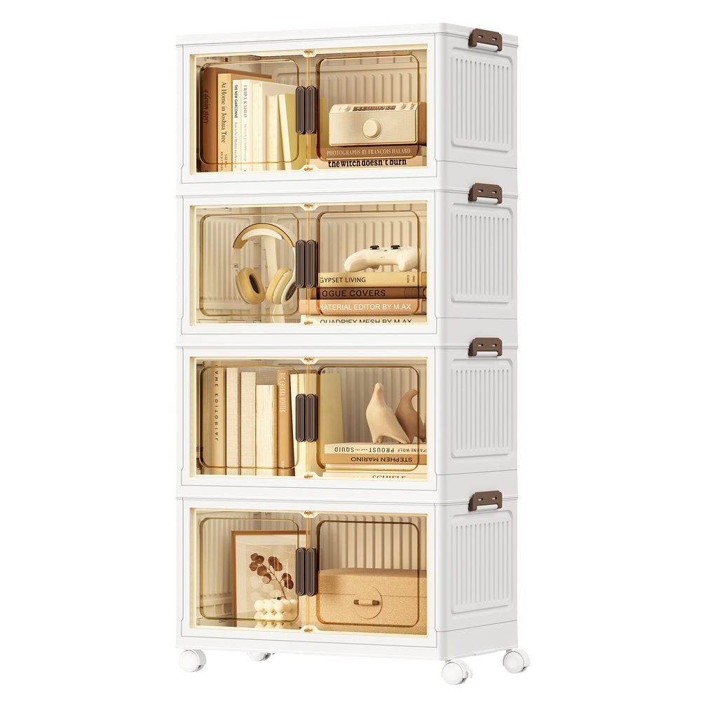 Songmics 4-Tier Stackable Storage Boxes with Wheels and Magnetic Doors