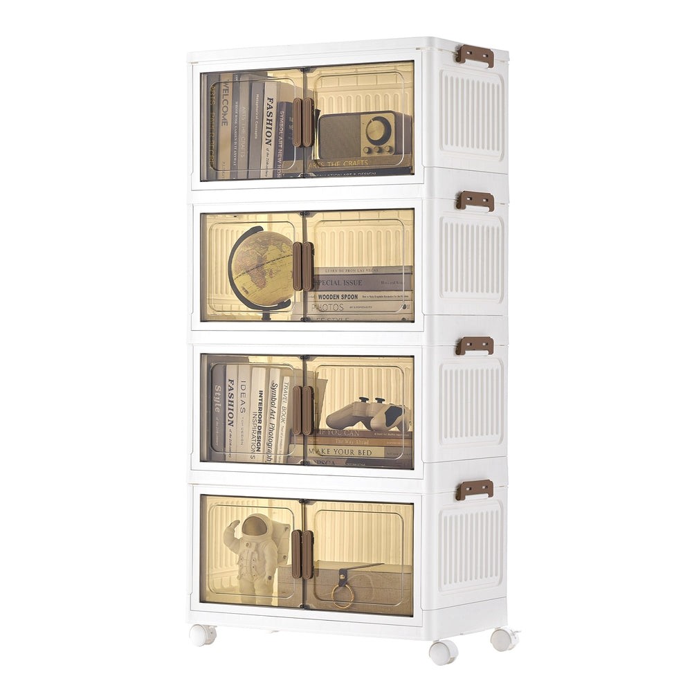 Songmics 4-Tier Stackable Storage Boxes with Wheels and Magnetic Doors