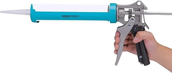 Amazon Basics Heavy Duty Sealant Caulking Gun, 310 ml (0.3 Litres), 12:1 Thrust Ratio, Aluminium handle with plastic support grip, Blue/Grey