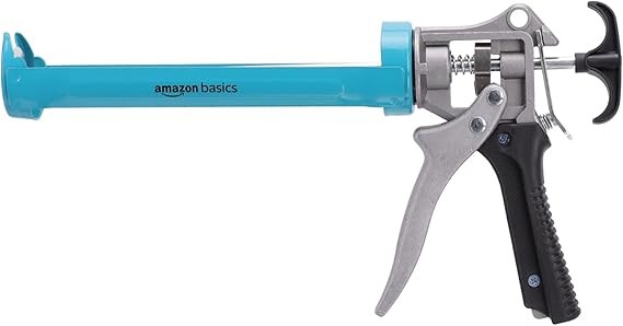 Amazon Basics Heavy Duty Sealant Caulking Gun, 310 ml (0.3 Litres), 12:1 Thrust Ratio, Aluminium handle with plastic support grip, Blue/Grey