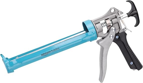 Amazon Basics Heavy Duty Sealant Caulking Gun, 310 ml (0.3 Litres), 12:1 Thrust Ratio, Aluminium handle with plastic support grip, Blue/Grey