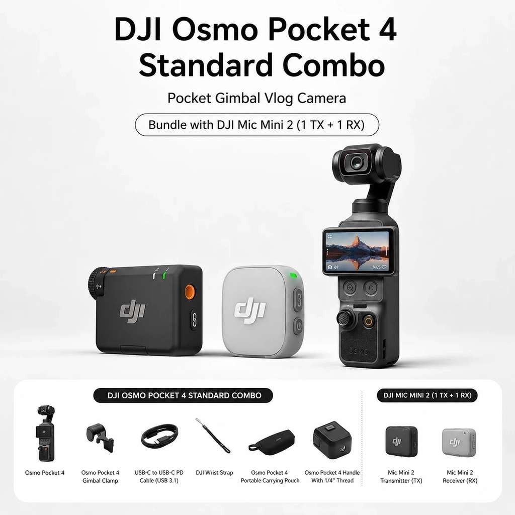 DJI Osmo Pocket 4 Travel Vlog Set, Standard Combo + Mic Mini 2, 469.00 at Joybuy