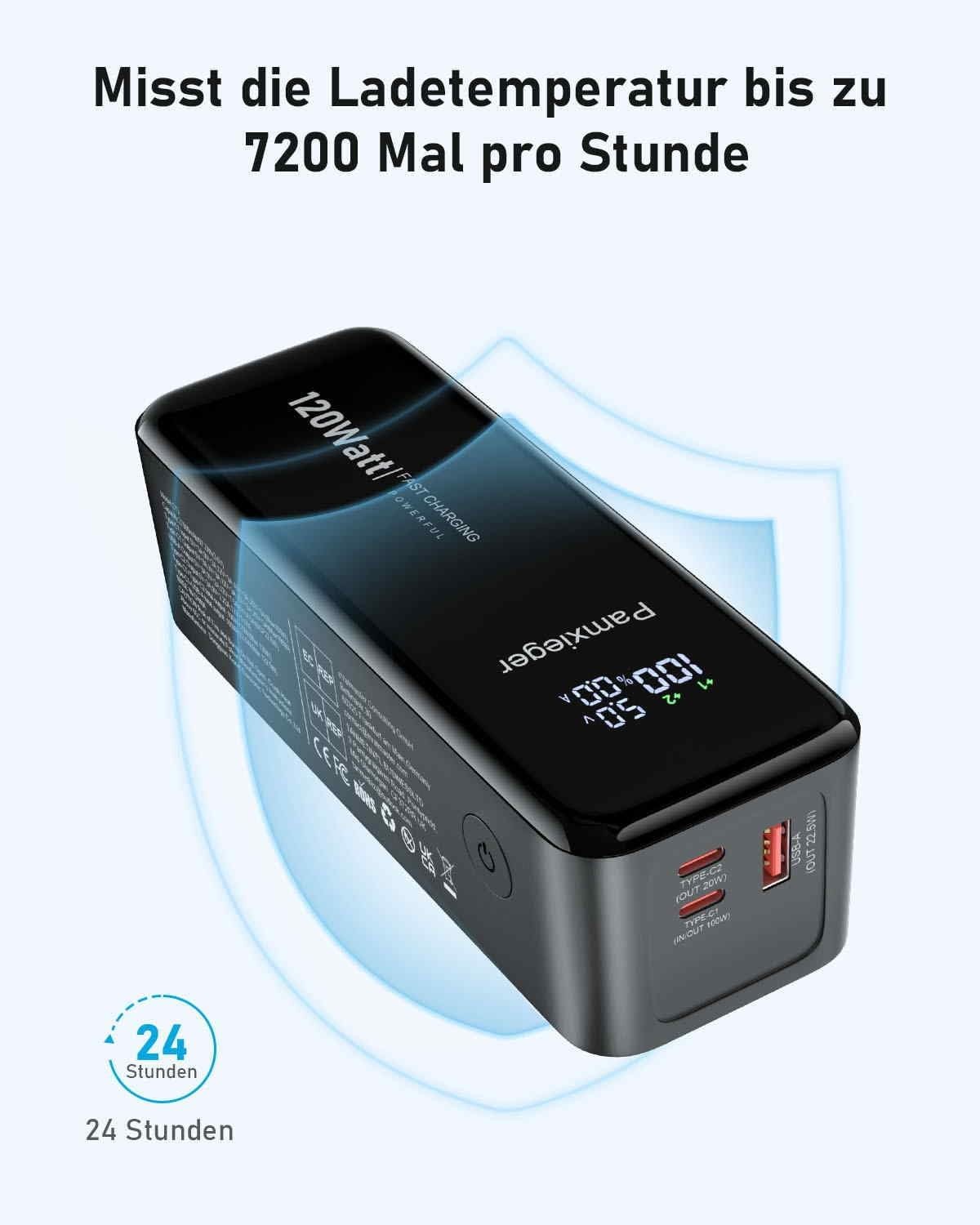 Pamxieger 27000mAh 120W USB-C Power Bank with Smart Digital Display