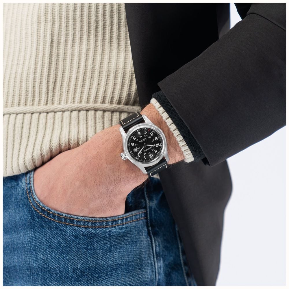 Hamilton Khaki Field Automatic 42mm Black Dial Black Leather Strap H70605733