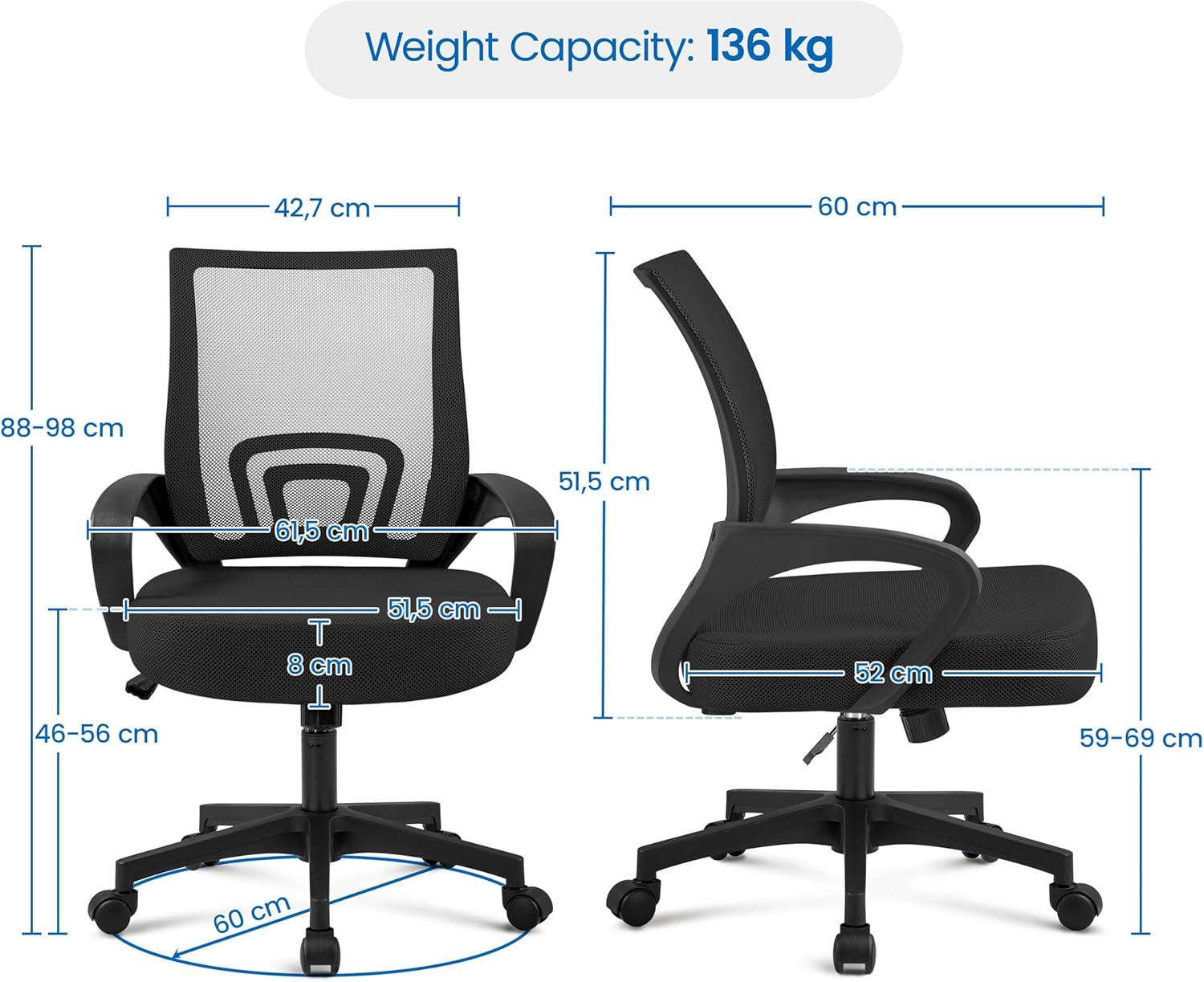 Yaheetech Modern Ergonomic Office Chair Adjustable Swivel Mesh Computer Chair with Back Support Arms