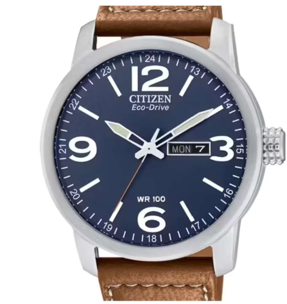 Citizen Eco Drive 42mm watch, smart brown leather strap