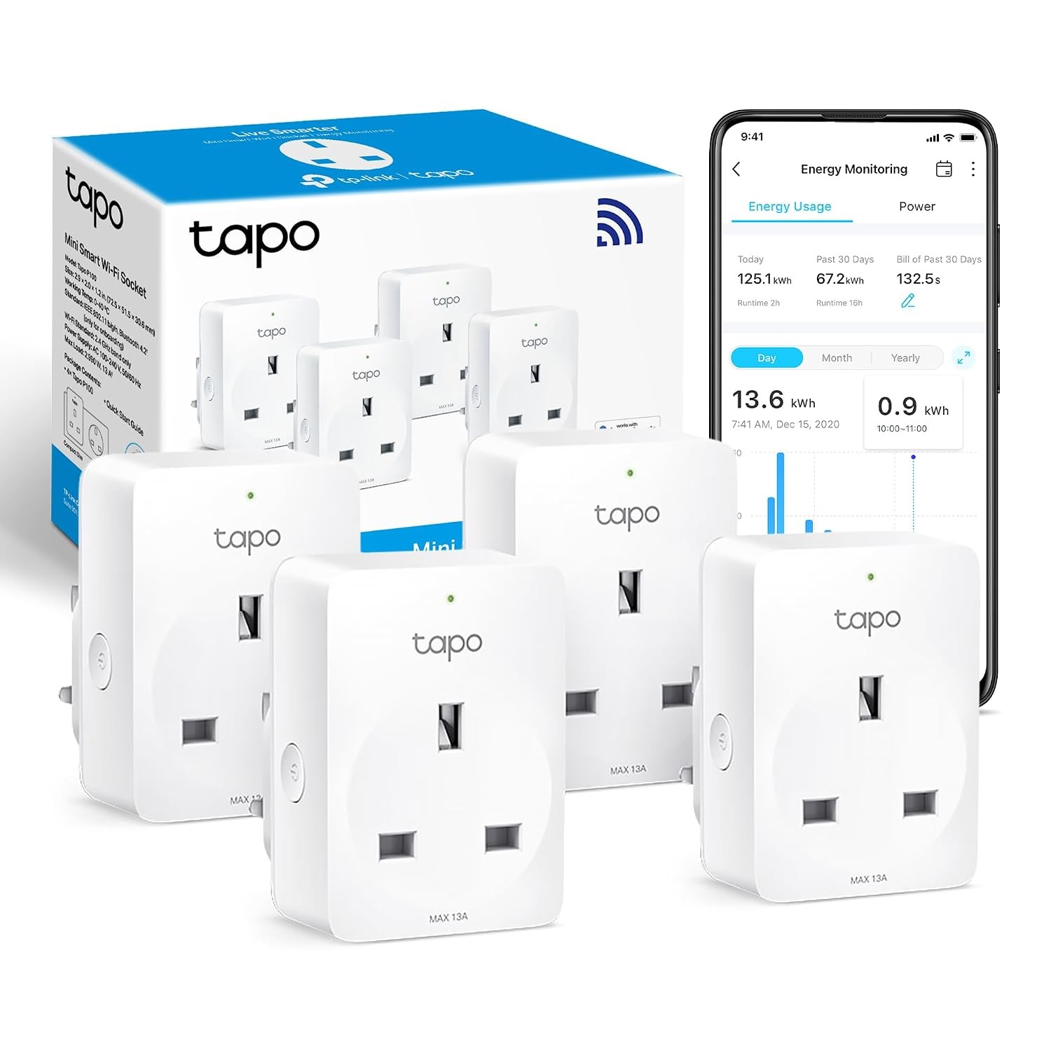 TP11 4-pack Smart Plug with Energy Monitoring, WiFi, Voice Control