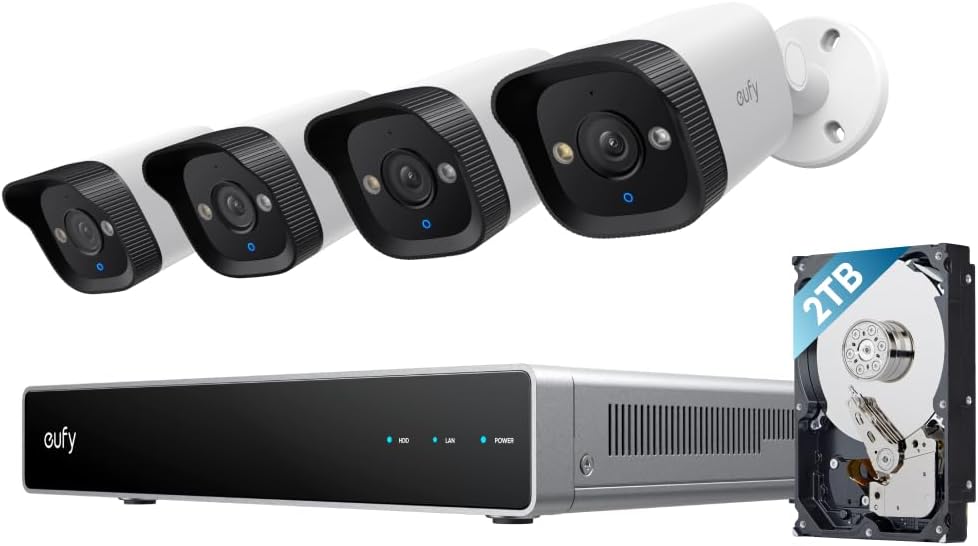 eufy Security PoE NVR CCTV Camera Systems E40, 4 4K Bullet Cams, Wired Outdoor Cam, 4K UHD