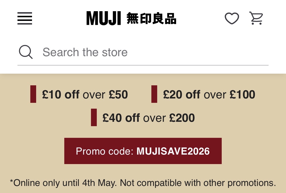 Bank holiday offers - Muji