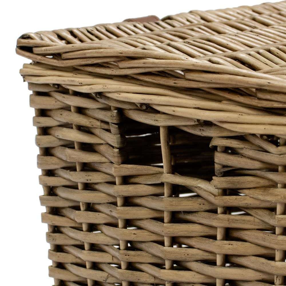 JVL Medium Handmade Buff Wicker Hamper or Picnic Basket, Faux Leather Straps