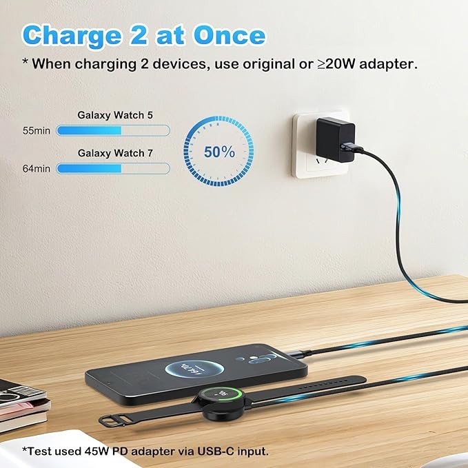 3.94ft Samsung Watch Charger USB C 25W, compatible with phone and Samsung Galaxy Watch Charger, for Galaxy Watches 8/8 Classic/Ultra/7/6/5, supports data transfer, CarPlay & Android Auto