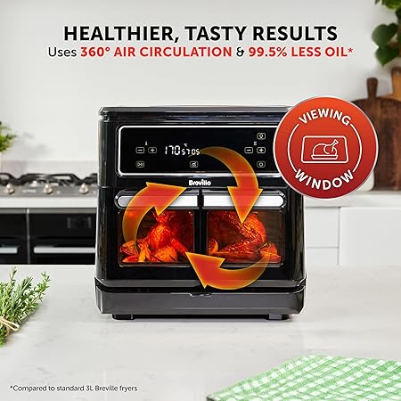 Breville Halo Flexi Air Fryer & Large Mesh Tray | Digital Dual Air Fryer Oven | 11L: Serves 10+ | FryBakeGrillRoast & Reheat | 2400 W | Save £65 a Year on Energy Bills* | Black [VDF138]