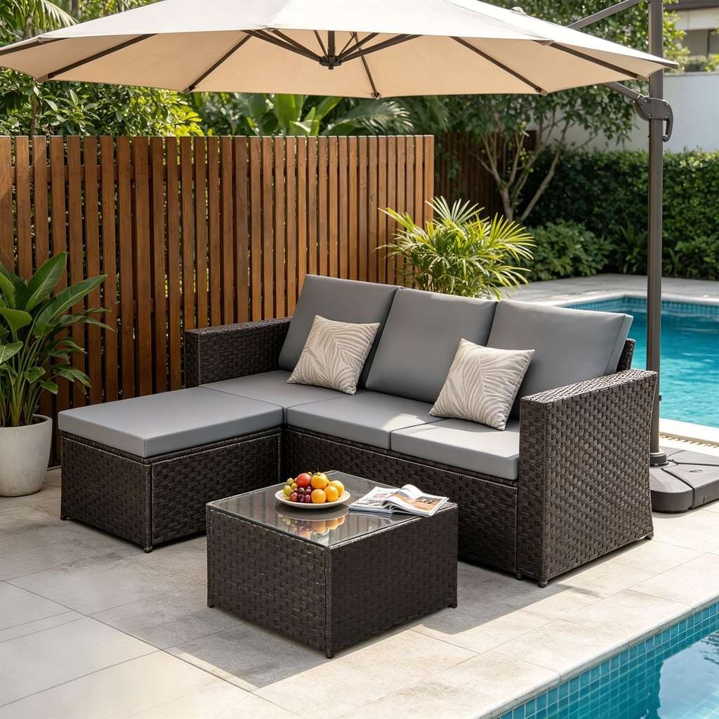 Rattanstar 4 Seater Garden Furniture Set, Outdoor High-Back, Black, Rattan Star