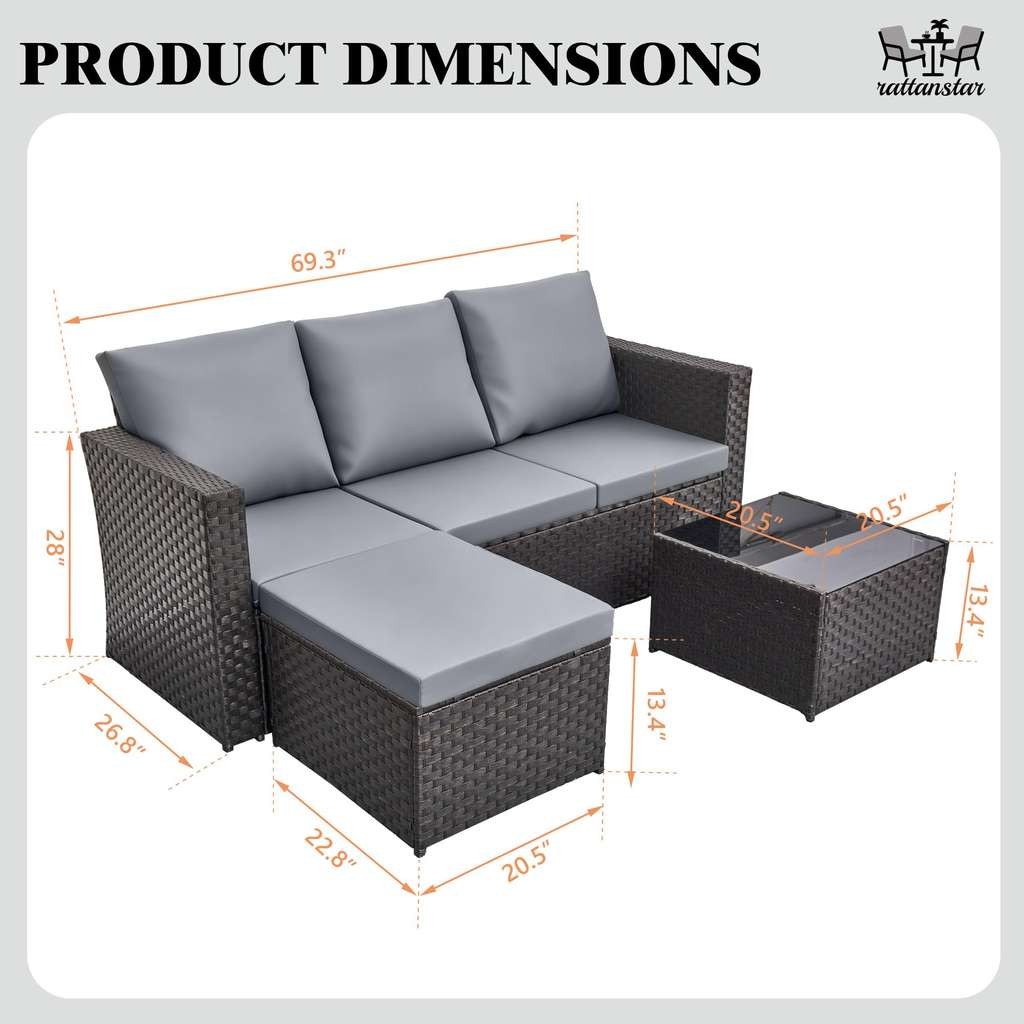Rattanstar 4 Seater Garden Furniture Set, Outdoor High-Back, Black, Rattan Star