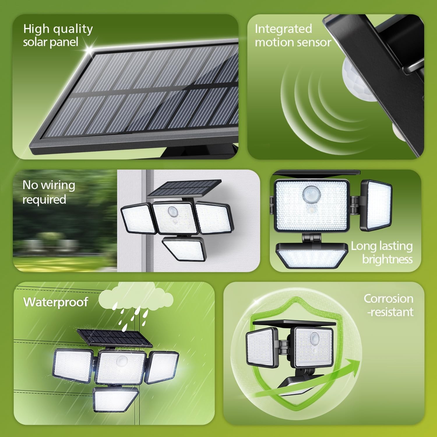 Philips Solar Security Light Outdoor, 196 LED Wall-Mounted Flood Light with PIR Motion Sensor, 3 Modes, 4 Adjustable Heads Solar-Powered Floodlights with Remote Control, IP65 Waterproof