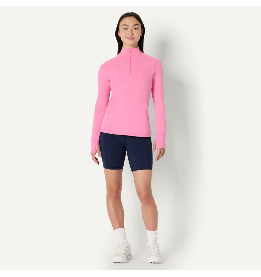 Amazon Essentials Women's Athletic Soft Performance Lightweight Quarter-Zip Long-Sleeve Workout Top, Pink Space Dye, XS