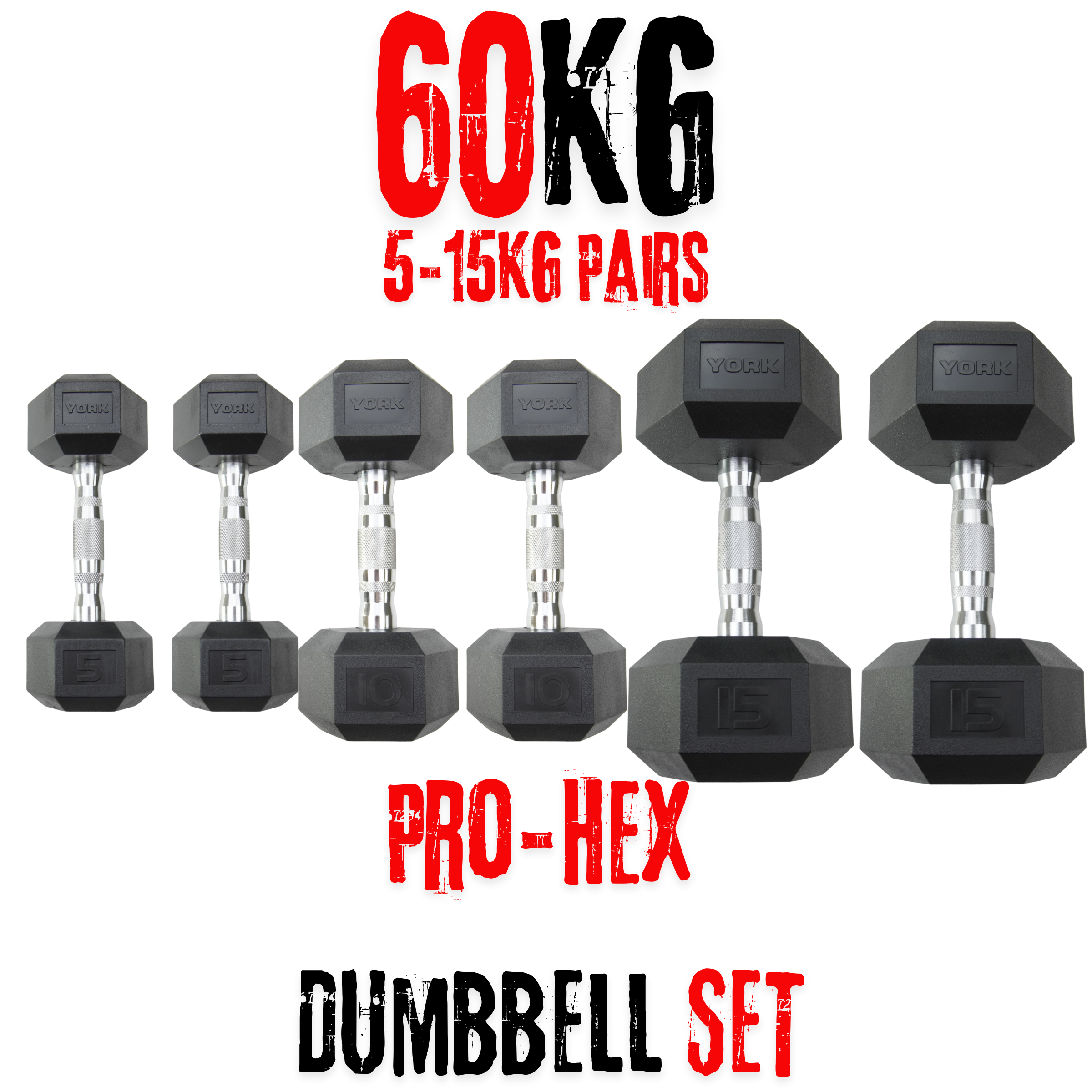 York Barbell PRO Hex Dumbbells Bundle 60kg Set