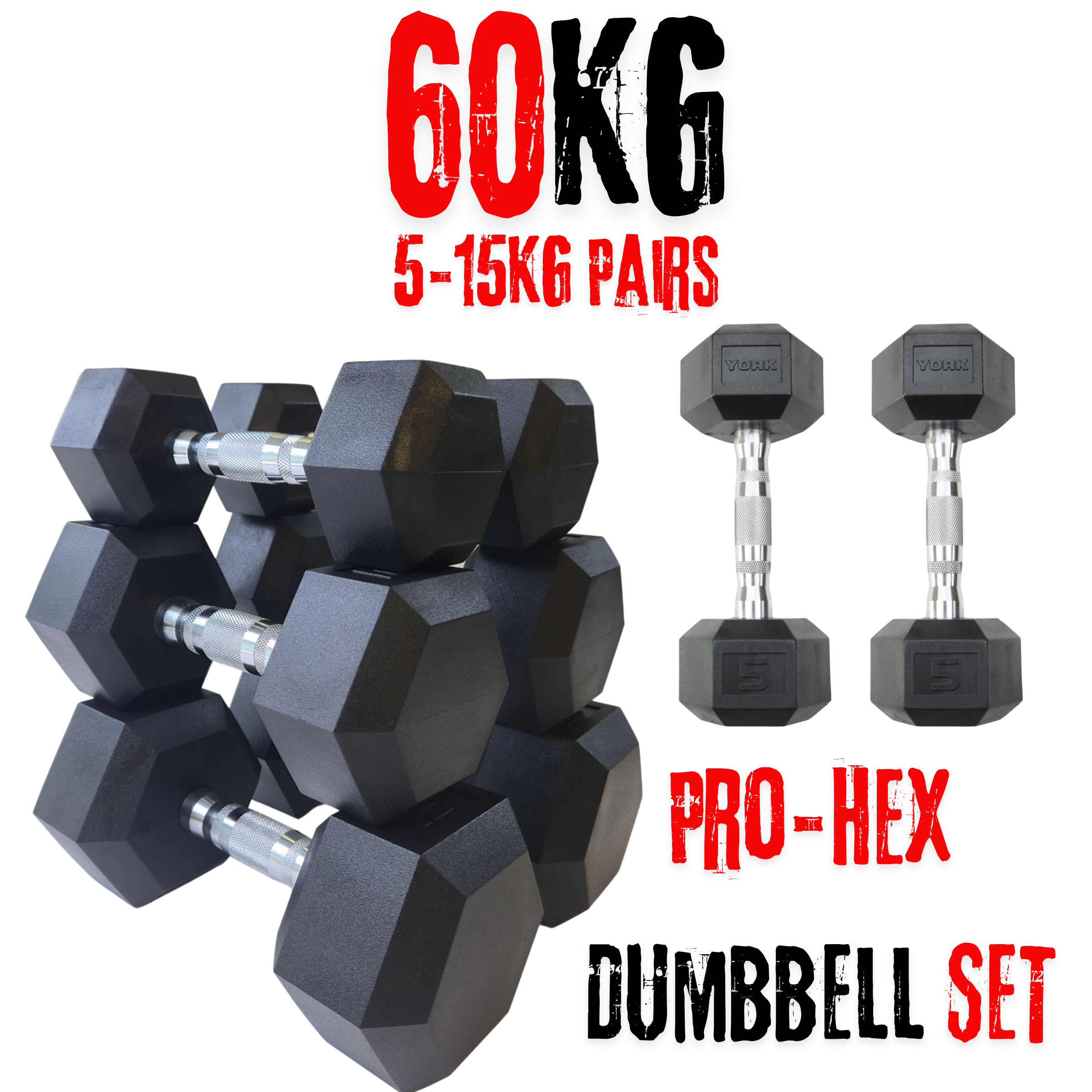 York Barbell PRO Hex Dumbbells Bundle 60kg Set