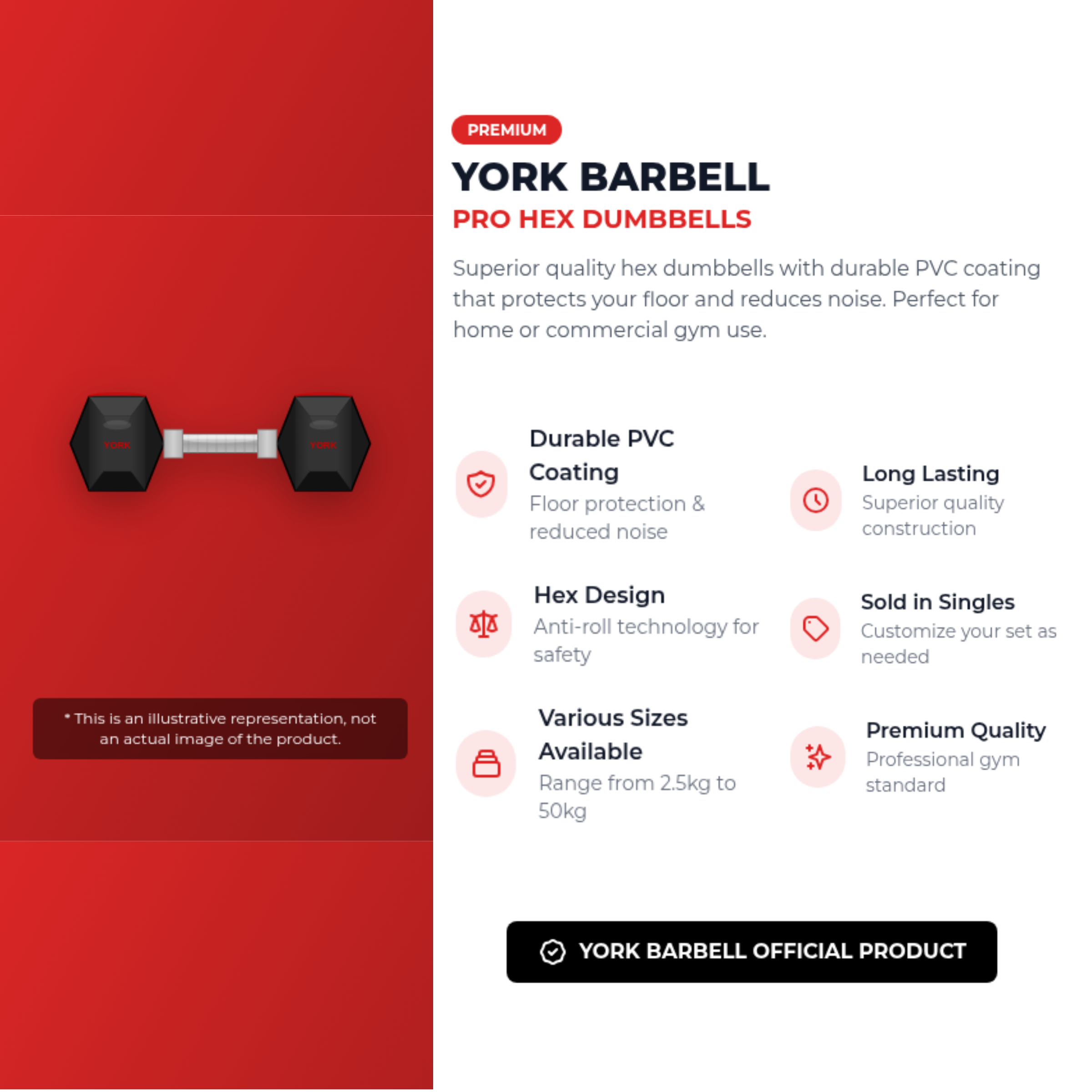 York Barbell PRO Hex Dumbbells Bundle 60kg Set