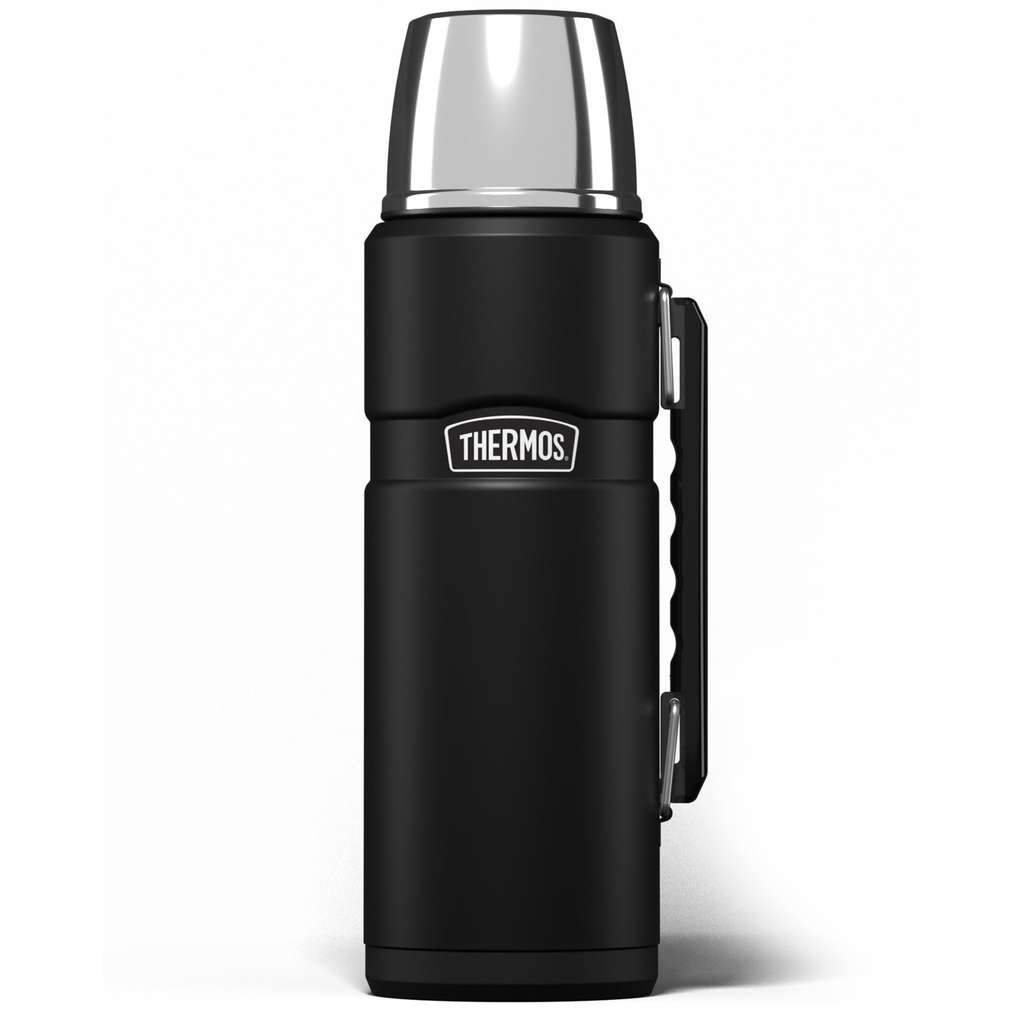 Thermos Stainless King 1.2L travel flask, matt black. Proper leak proof, insulated with a cup