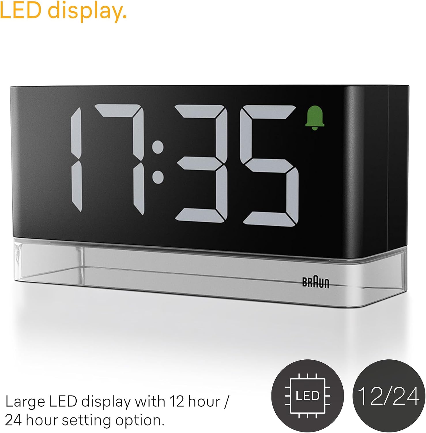 Braun Digital Alarm Clock with Extra Large LED Display