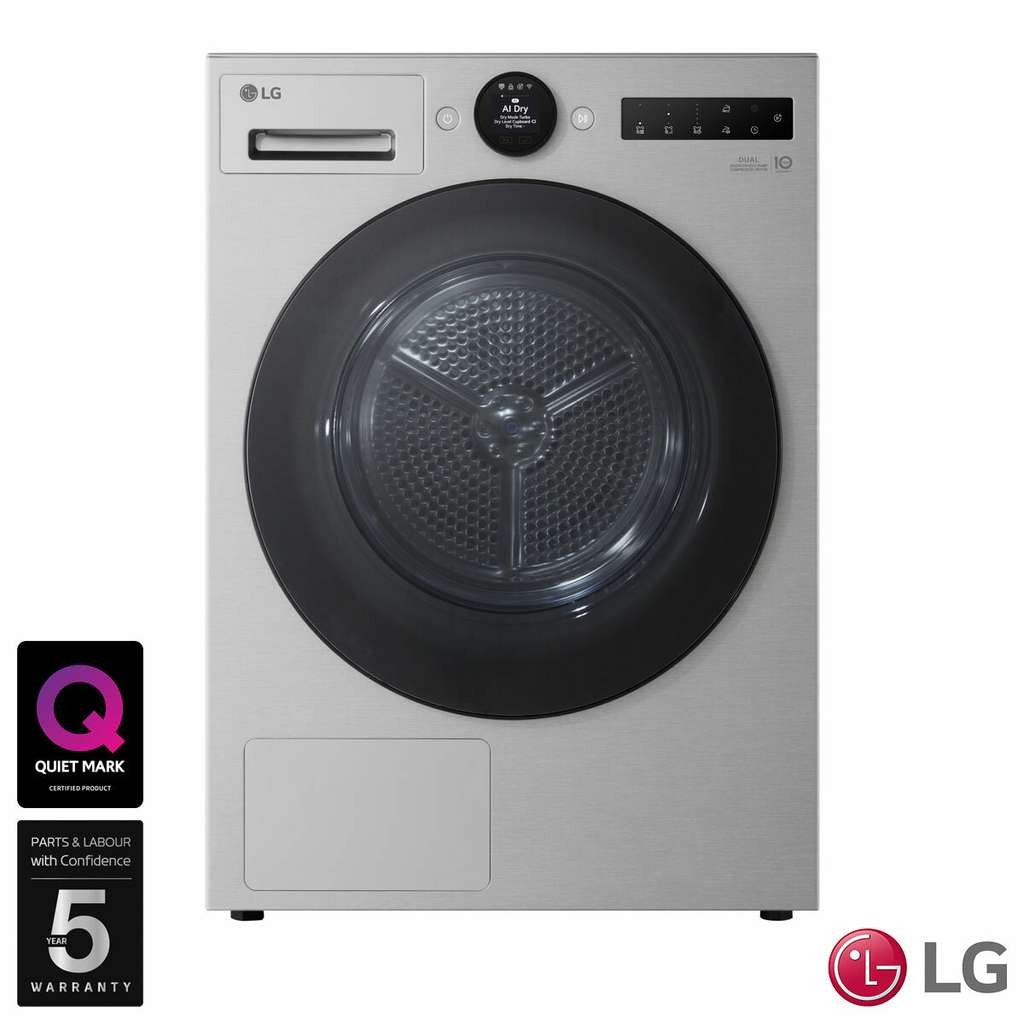 LG RHX7009TSB 9kg Heat Pump Tumble Dryer, A+++ rated, silver, plus 5 year warranty