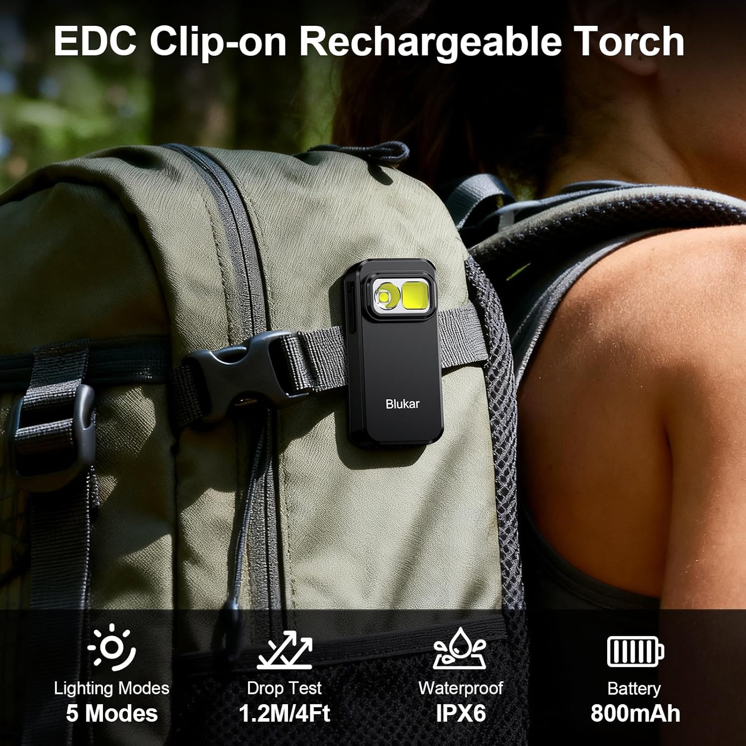 Blukar LED Torch Rechargeable, 800L Super Bright EDC Mini Clip on Torch