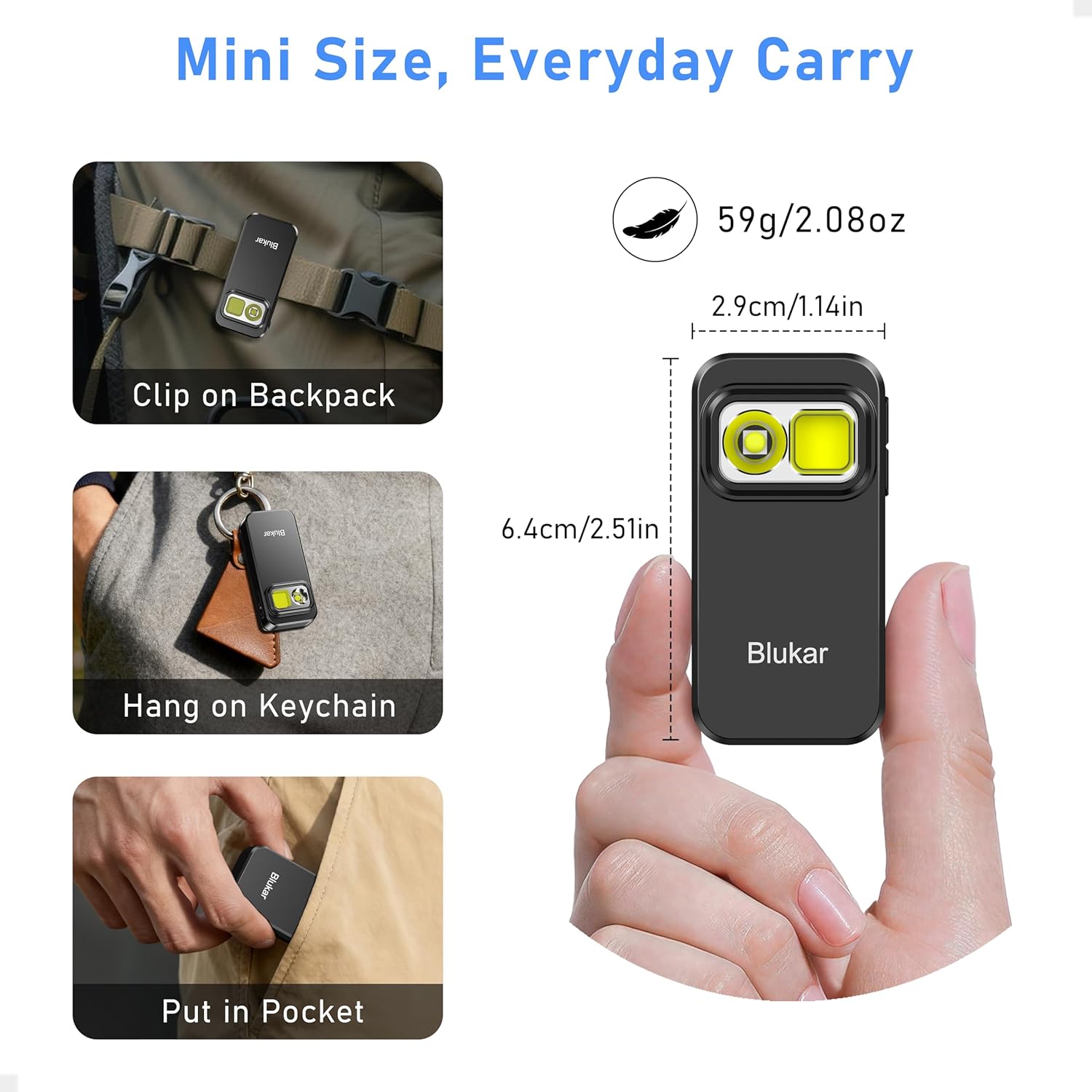 Blukar LED Torch Rechargeable, 800L Super Bright EDC Mini Clip on Torch