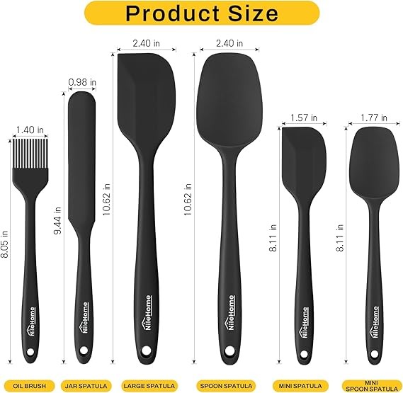 NileHome Silicone Spatula Set, 6 Pieces, Food Grade Kitchen Utensils with Silicone Brush, Heat Resistant, BPA-Free Rubber Spatula