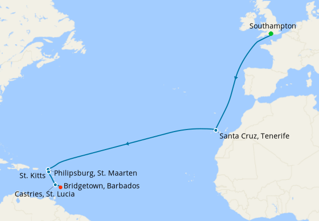 Caribbean Transatlantic from Southampton, 23 October 2026, 15 Nights, Arvia, P&O Cruises