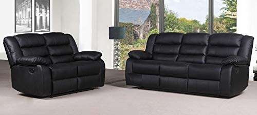MNS PU Leather Recliner Sofa, 3+2 Seater, Black at My New Sofa