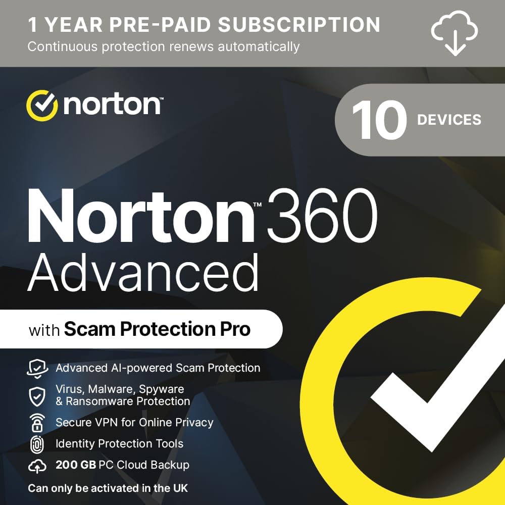 Norton 360 Advanced 2026 | 10 Devices |1-Year Subscription Automatic Renewal| Activation Code by email