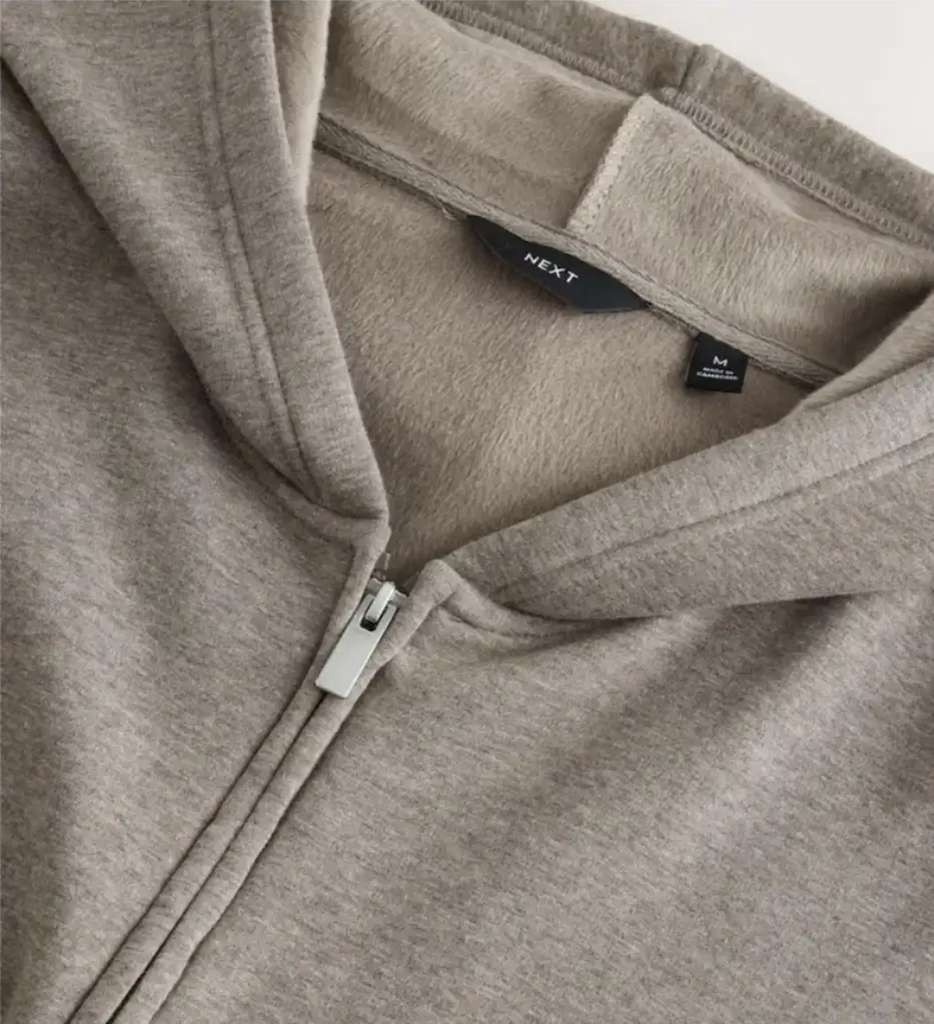 Next Men's Stone Neutral Velour Lined Zip Through Hoodie, Sizes S to 2XL, Free C&C