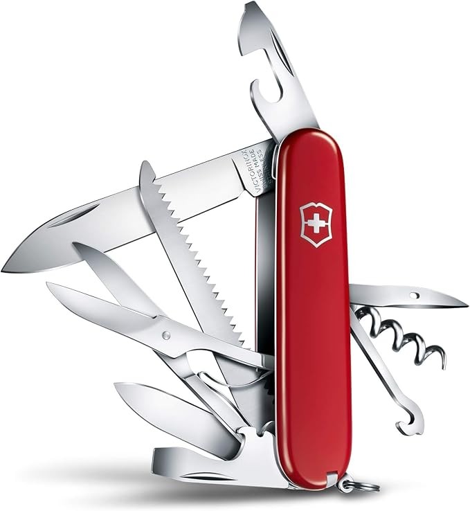 Victorinox Huntsman Swiss Army Knife, Medium, Multi Tool, Camping Knife, 15 Functions, Large Blade, Bottle Opener, Red