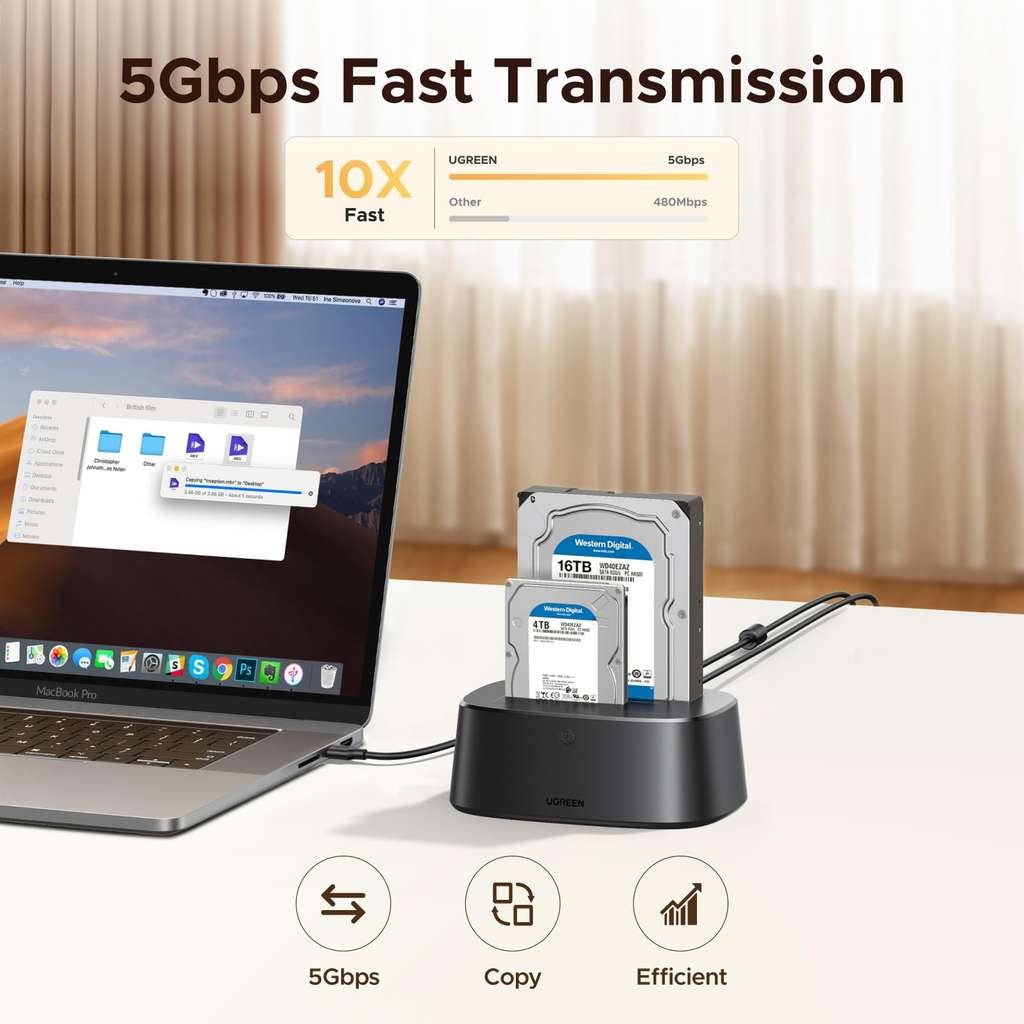 UGREEN Hard Drive Docking Station, 2 Bay Hard Drive Enclosure