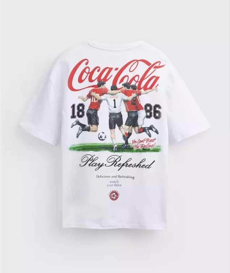 White Coca Cola Football Graphic T-Shirt, Sizes S to XXXL, Free click and collect