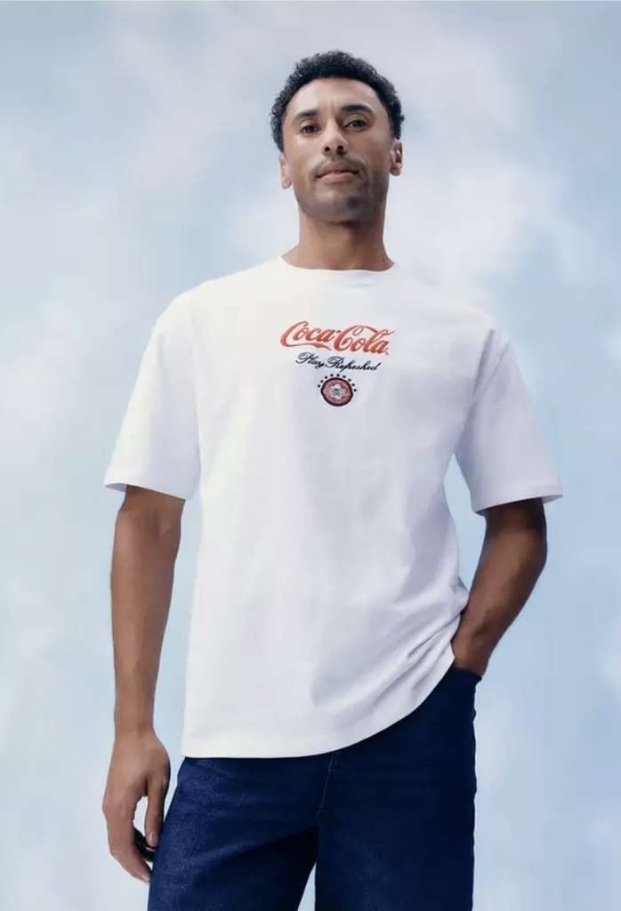 White Coca Cola Football Graphic T-Shirt, Sizes S to XXXL, Free click and collect