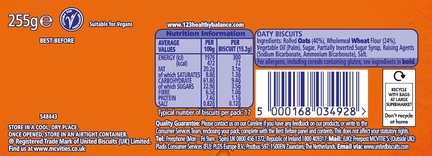 4 x McVitie's Hobnobs Biscuits The Oaty One 255g (£3.36 / £2.88 on S&S)