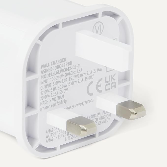 Amazon Basics Fast Charging USB C Nano GaN Wall Charger, 65W 1-Port PD 3.1 for Laptops, Tablets, Phones, White
