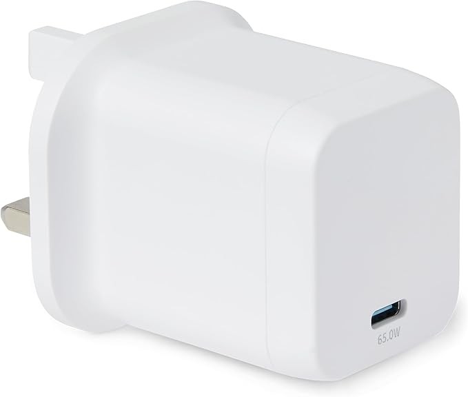 Amazon Basics Fast Charging USB C Nano GaN Wall Charger, 65W 1-Port PD 3.1 for Laptops, Tablets, Phones, White