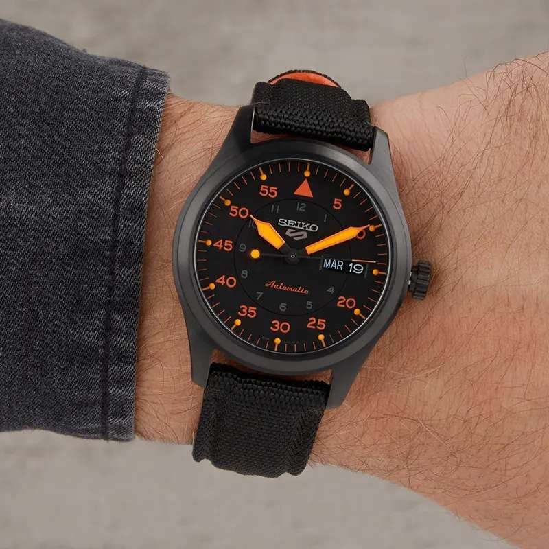 Seiko 5 Sports 'Flieger' automatic black strap watch SRPH33K1