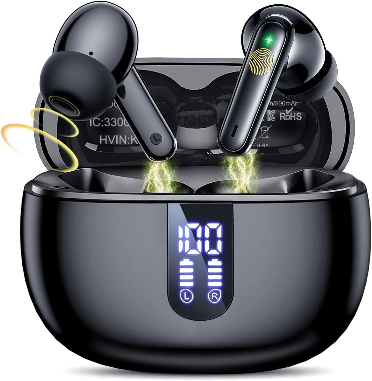 100H Bluetooth 6.0 Wireless Earbuds, Ear Buds 14.2mm Drivers with Big Bass Earphones, Air Pro 4 3 with ENC Noise Cancellation, 3g Lite In Ear Headphones, IP7 Ear Buds for iPhone Samsung Google Android