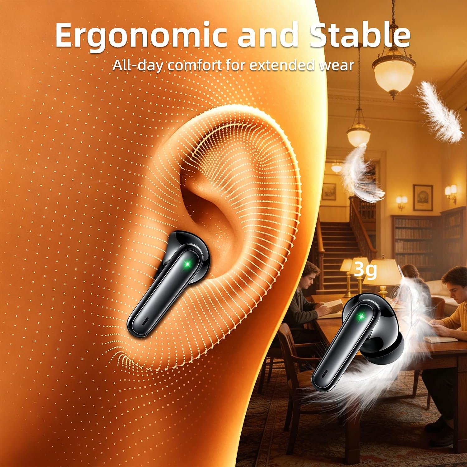 100H Bluetooth 6.0 Wireless Earbuds, Ear Buds 14.2mm Drivers with Big Bass Earphones, Air Pro 4 3 with ENC Noise Cancellation, 3g Lite In Ear Headphones, IP7 Ear Buds for iPhone Samsung Google Android