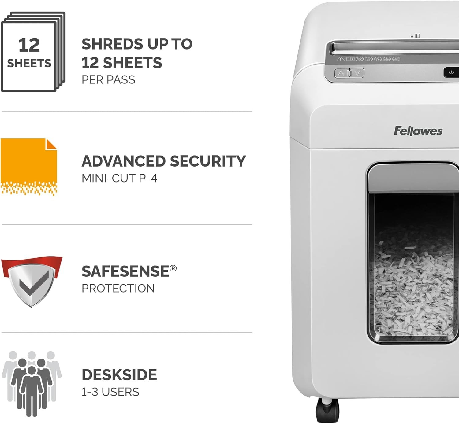 Fellowes Powershred 12Ms 12 Sheet Mini Cut Paper Shredder, 23L Bin, P4, Amazon Exclusive