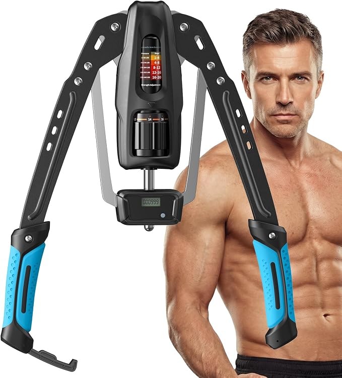 MERACH Arm Exerciser with Rep Counter, Adjustable 10-200 kg Hydraulic Strength Trainer, Blue