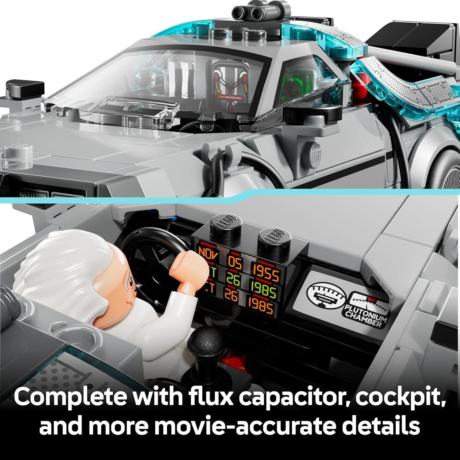 LEGO Speed Champions Time Machine from Back to the Future Toy - Car Model Kit w/Doc Brown & Marty McFly Minifigures - Gift for 9+ Year Old Boys, Girls & Movie Fans - 77256